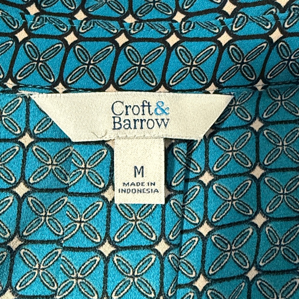 Croft & Barrow Women’s Long Sleeve Pull-Over Tunic Teal Patterned Blouse SZM - Picture 4 of 14
